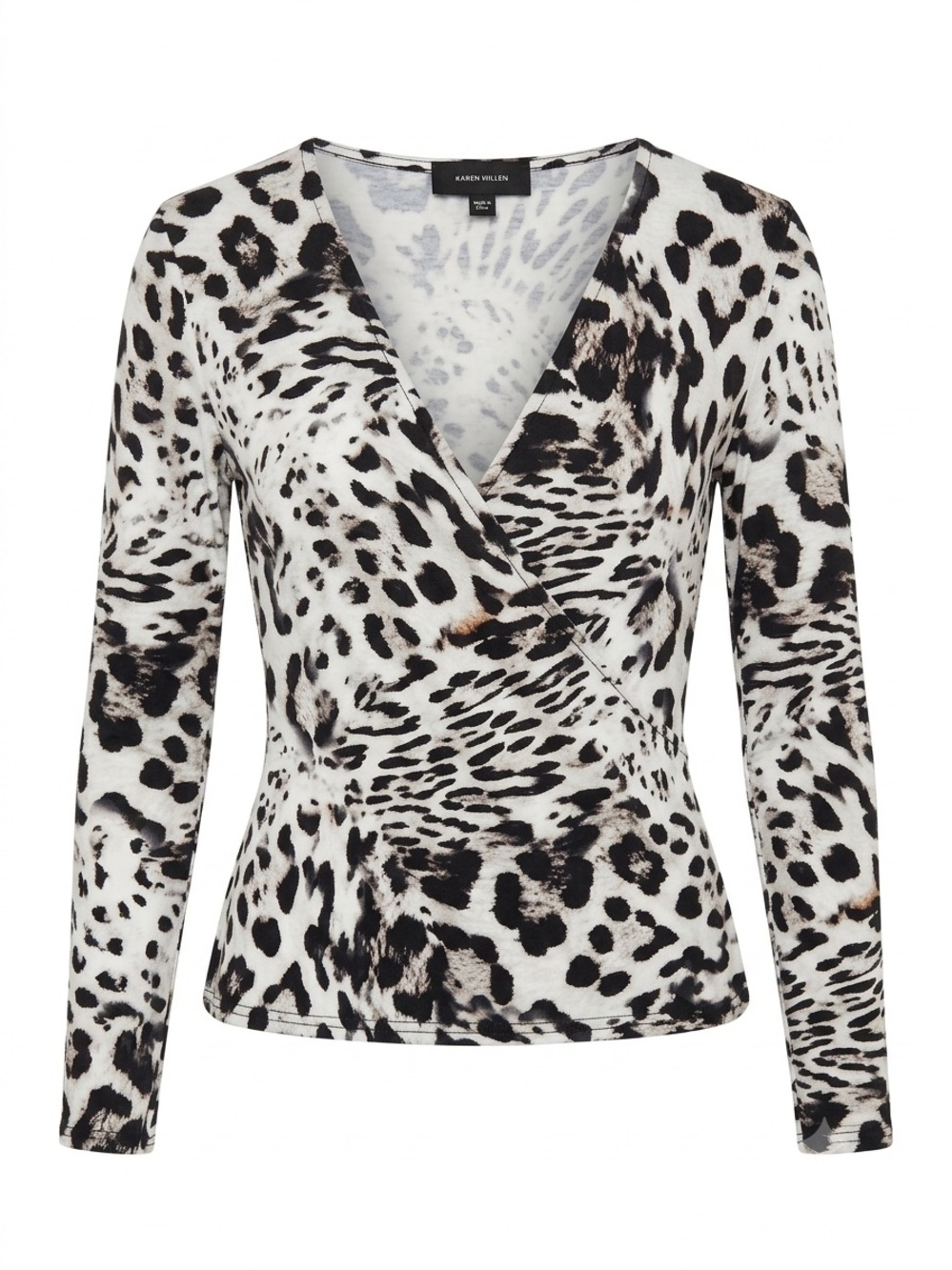 Karen Millen Black White Animal Print Long Sleeve Wrap Top US 8 UK 12